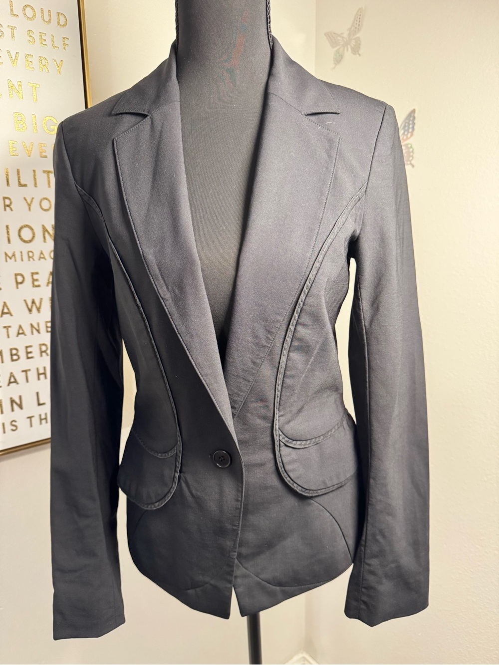 Reiss Black Tailored Single-Button Blazer 96% Wool Lining Viscose